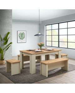 Dining Table 120 cm with 2 Benches & 2 Stools Set